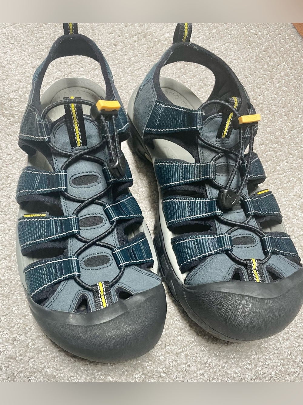 Keen Men’s Navy Gray Sandals with Yellow Accents